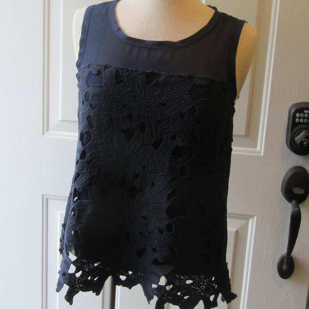 Brixon Ivy Size Small Sleeveless Floral Lace Navy Blue Top Whimsigoth
